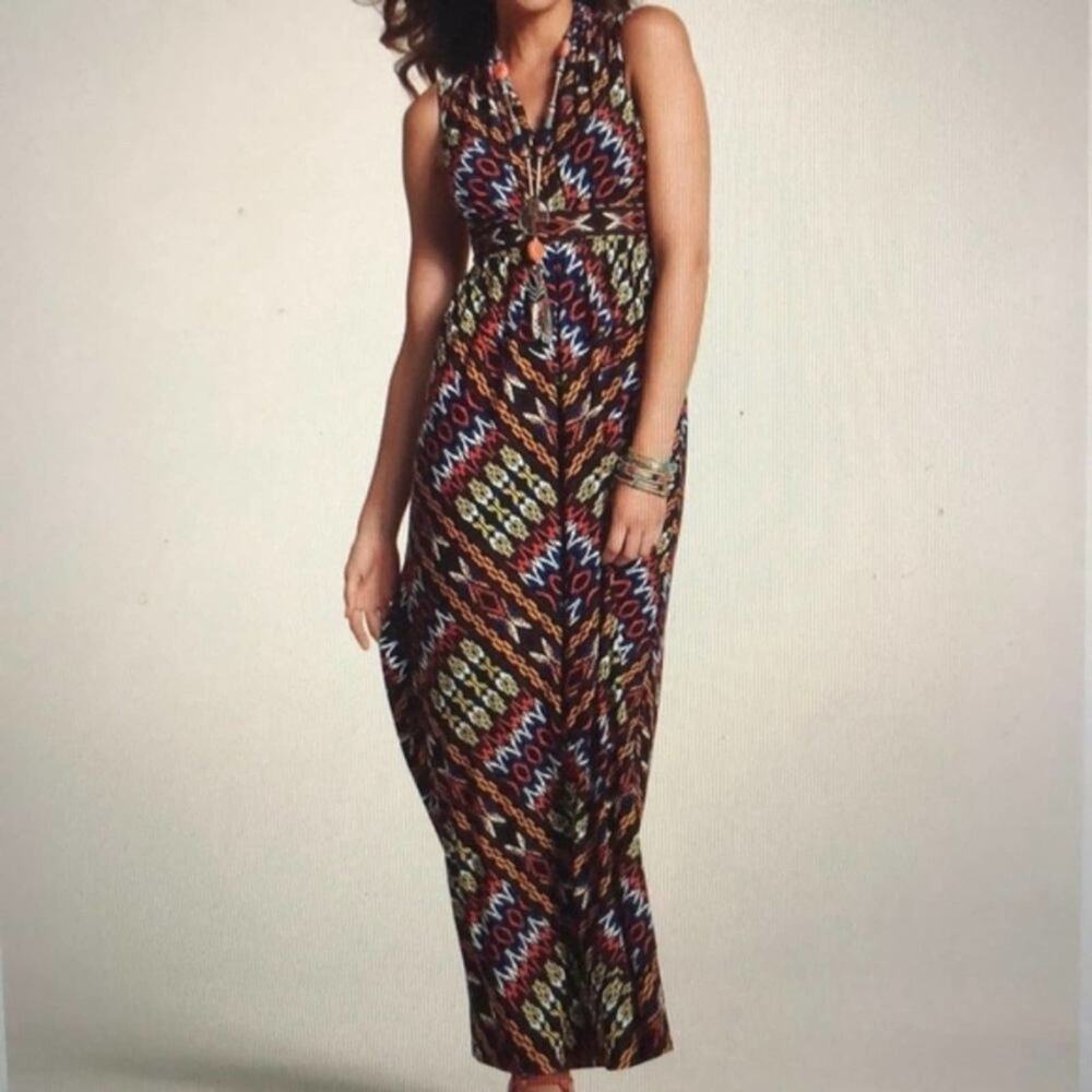 Chico’s Jasmina Link Map Chain Tribal‎ Print Maxi Dress Empire waist medium
